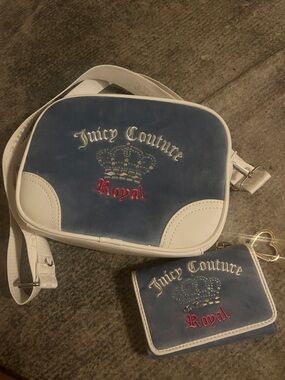Juicy Couture Blue and White Crossbody with Matching Wallet